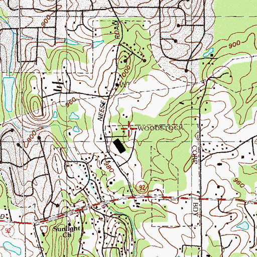 Topographic Map of Woodstock First Baptist Church, GA
