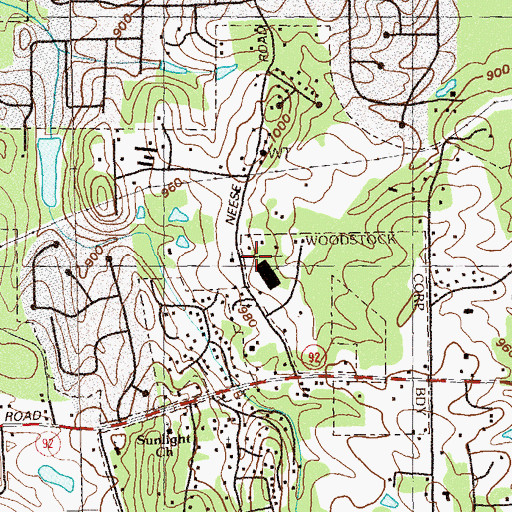 Topographic Map of Oasis of Love Church, GA