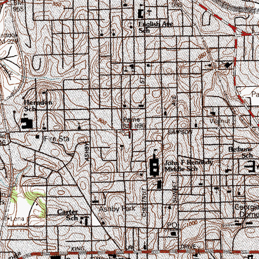 Topographic Map of Simpson Street Church of Christ, GA