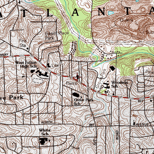 Topographic Map of Paradise Reed Street Baptist Church, GA