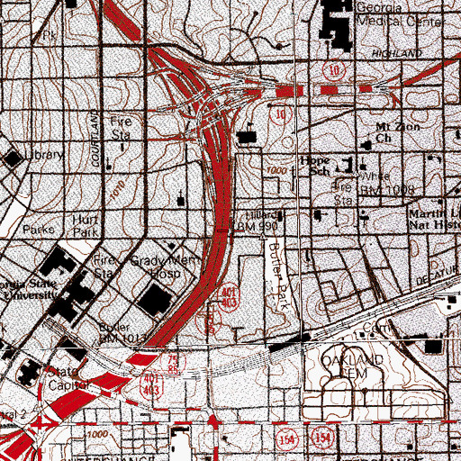 Topographic Map of Interchange 95, GA