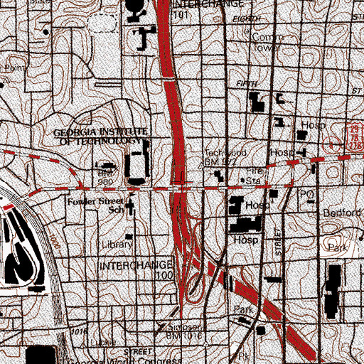 Topographic Map of Interchange 100, GA
