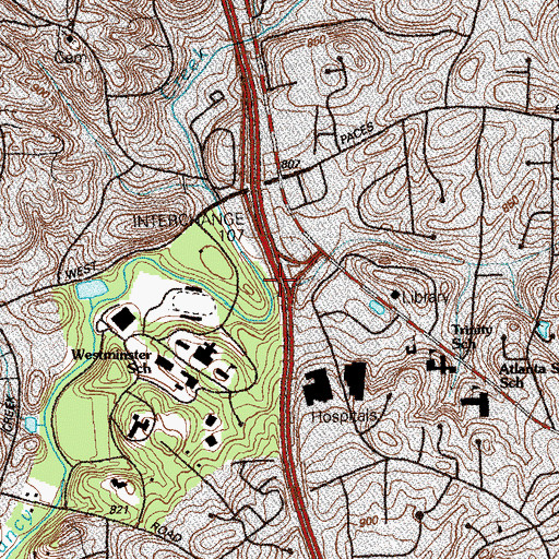 Topographic Map of Interchange 107, GA