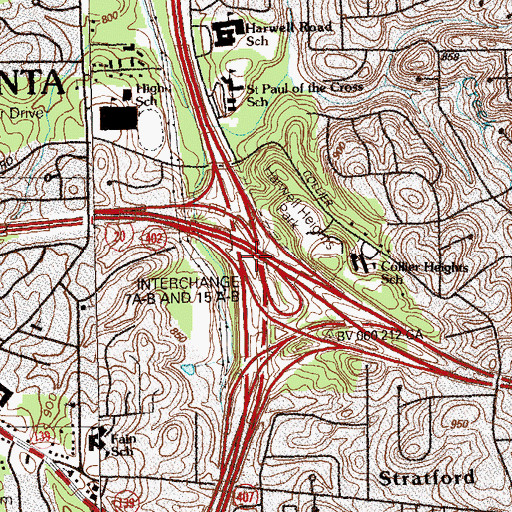 Topographic Map of Interchange 7, GA