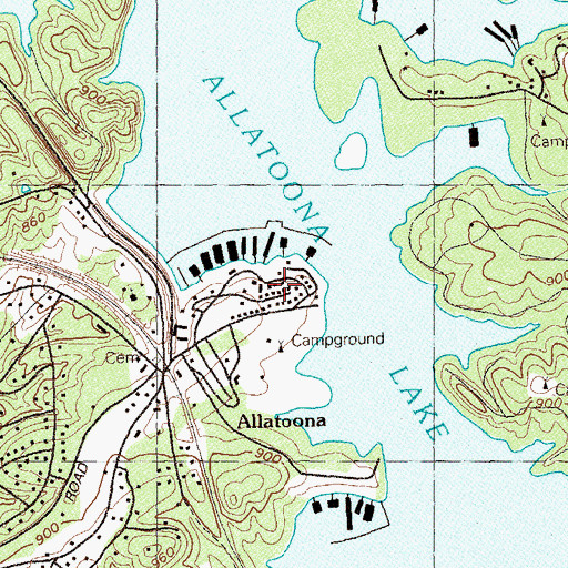 Topographic Map of Allatoona Beach, GA