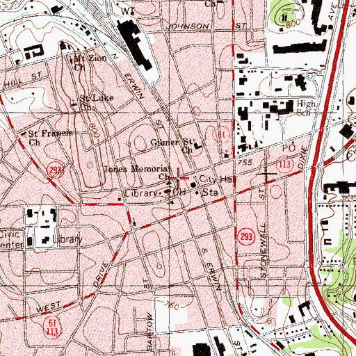 Topographic Map of Cartersville City Hall, GA