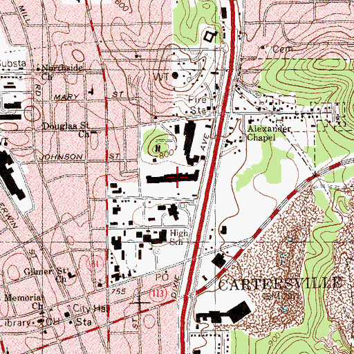Topographic Map of Cartersville Plaza Shopping Center, GA