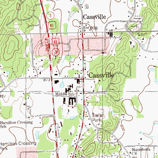 Topographic Map of Cassville Baptist Church, GA