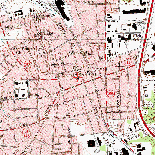 Topographic Map of First Baptist Church of Cartersville, GA