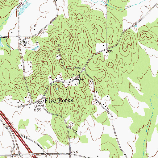 Topographic Map of Five Forks Church, GA