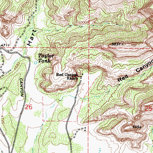 Topographic Map of Red Canyon Ranch, AZ
