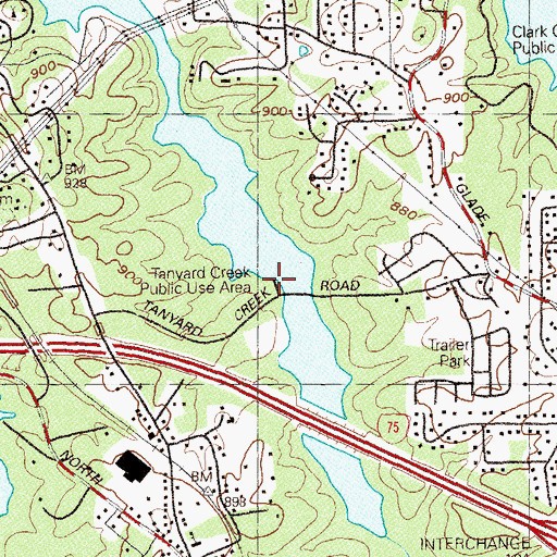 Topographic Map of Upper Tanyard Creek Swimming Beach, GA