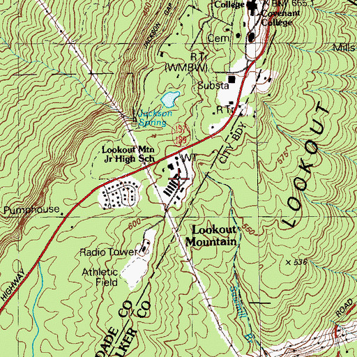 Topographic Map of Lookout Mountain Junior High School, GA