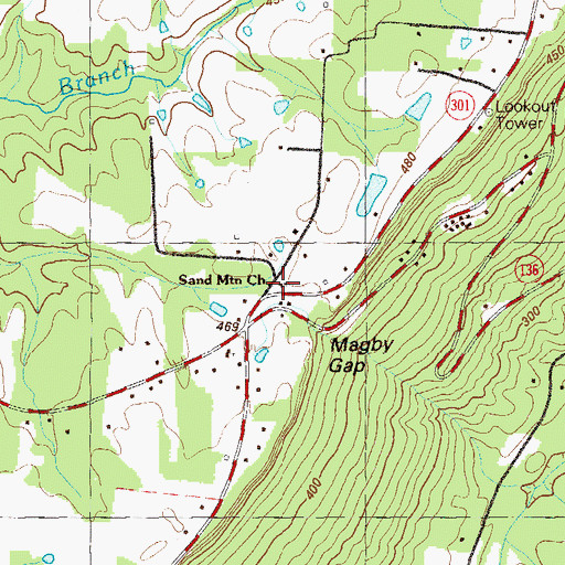Topographic Map of Sand Mountain Church, GA