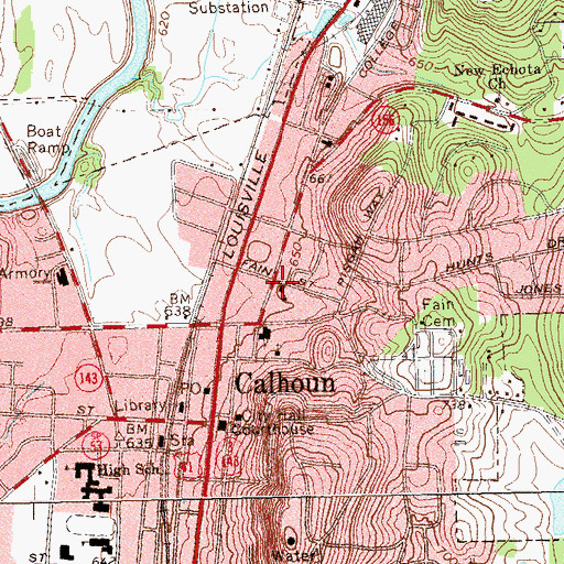 Topographic Map of Calhoun Academy (historical), GA