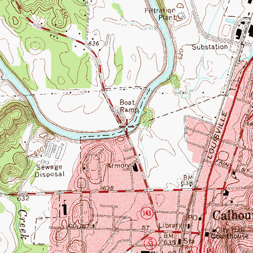 Topographic Map of Calhoun Bridge, GA