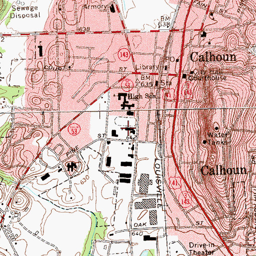 Topographic Map of Calhoun Middle School, GA