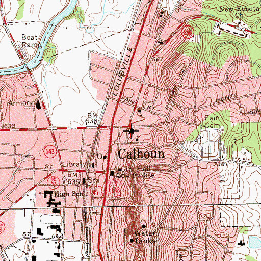 Topographic Map of First Baptist Church of Calhoun, GA
