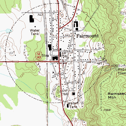 Topographic Map of First Baptist Church of Fairmount, GA