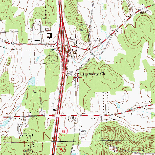 Topographic Map of Harmony Cemetery, GA