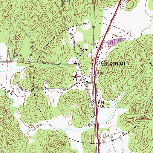 Topographic Map of Oakman School (historical), GA