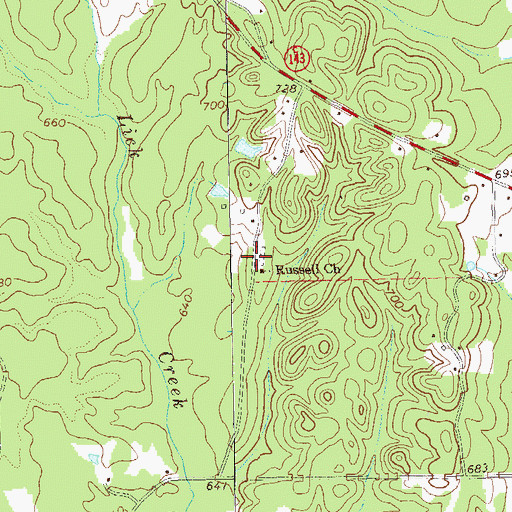 Topographic Map of Russell Cemetery, GA