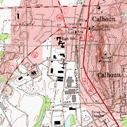Topographic Map of South Calhoun Baptist Church, GA