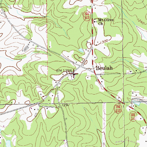 Topographic Map of Beulah Land Baptist Church, GA