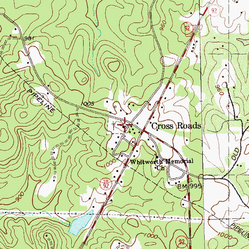 Topographic Map of Cross Roads Church, GA
