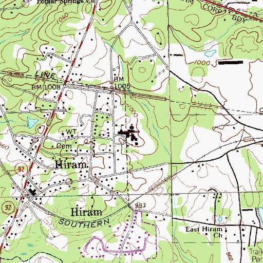 Topographic Map of Hiram Elementary School, GA