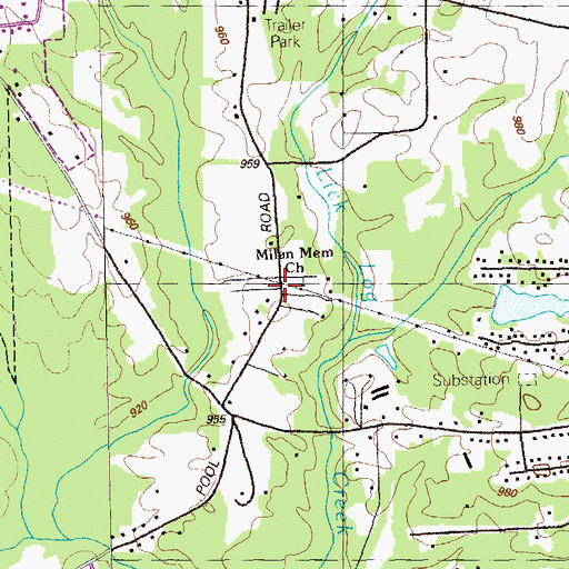 Topographic Map of Milam Memorial Church, GA