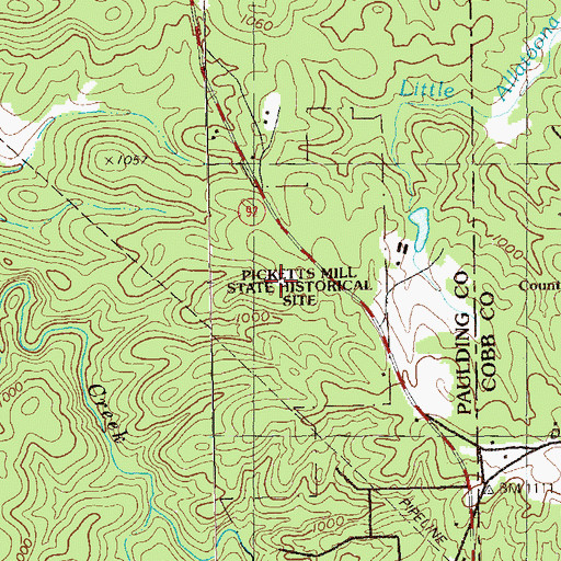 Topographic Map of Picketts Mill State Historical Site, GA
