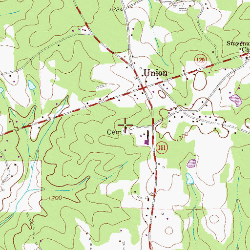 Topographic Map of Union Church, GA
