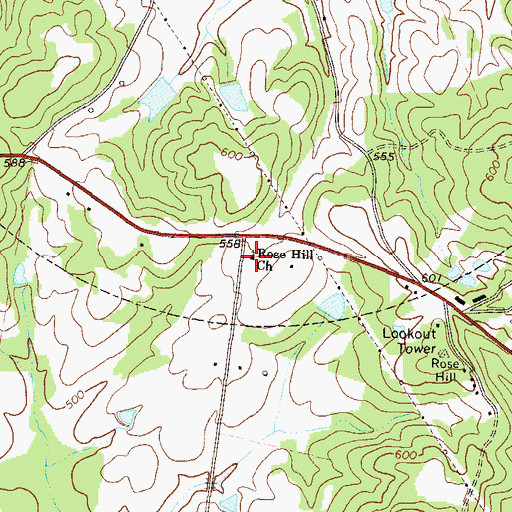 Topographic Map of Rose Hill School (historical), GA