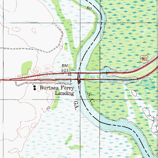 Topographic Map of Burtons Ferry (historical), GA