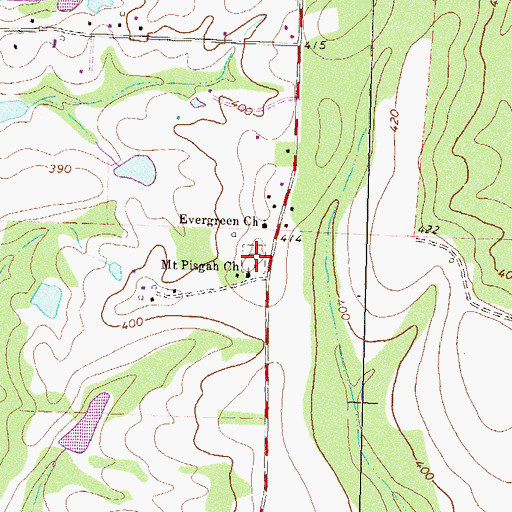 Topographic Map of Evergreen Cemetery, GA
