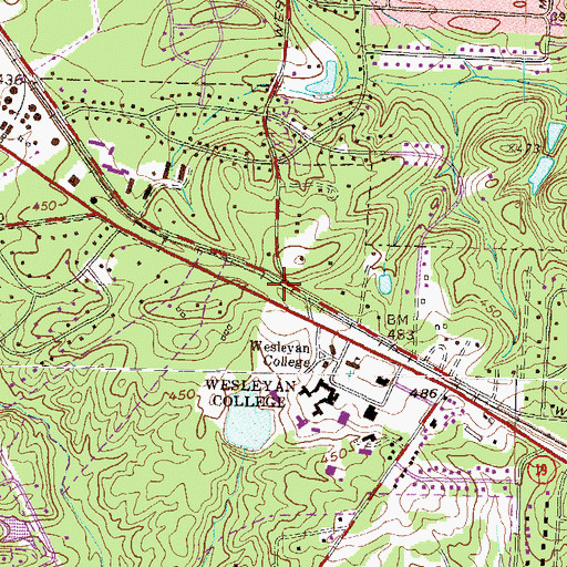 Topographic Map of Wesleyan, GA