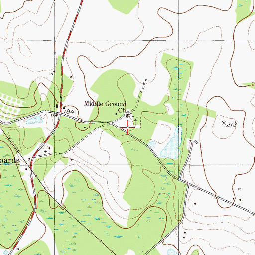 Topographic Map of Middle Ground School (historical), GA
