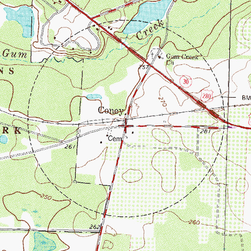 Topographic Map of Coney, GA