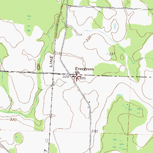Topographic Map of Evergreen Cemetery, GA