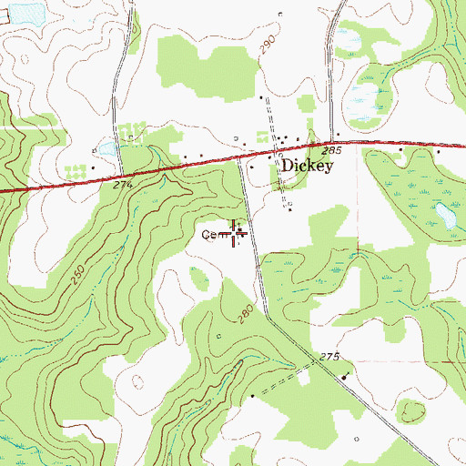 Topographic Map of Dickey Cemetery, GA