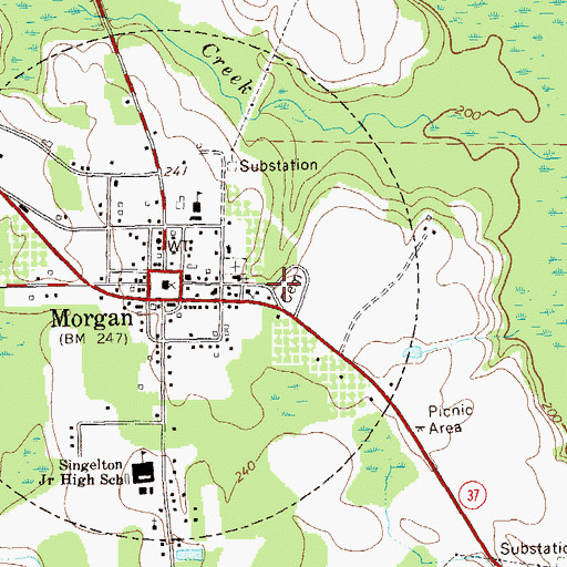 Topographic Map of Morgan Cemetery, GA