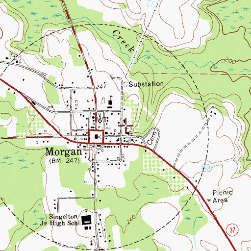 Topographic Map of Morgan Cemetery, GA