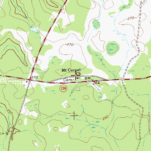 Topographic Map of Mount Carmel Cemetery, GA
