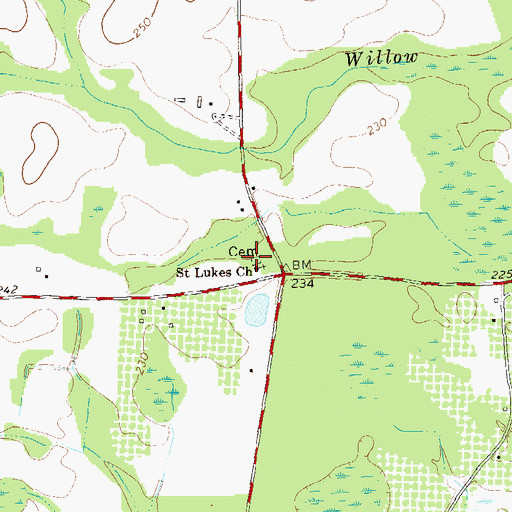 Topographic Map of Saint Lukes Cemetery, GA