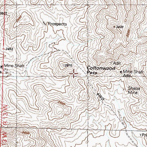 Topographic Map of Cottonwood Pass, AZ
