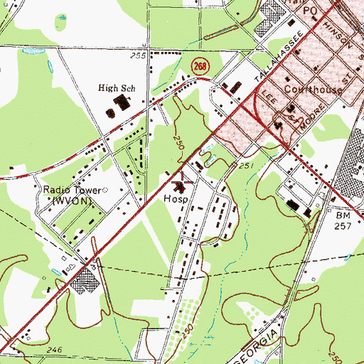 Topographic Map of Jeff Davis Hospital, GA