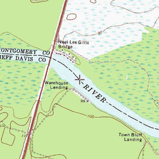 Topographic Map of Town Bluff Ferry (historical), GA