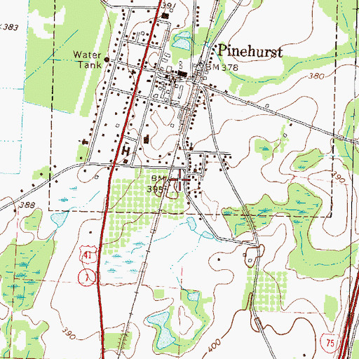 Topographic Map of Pinehurst City Cemetery, GA