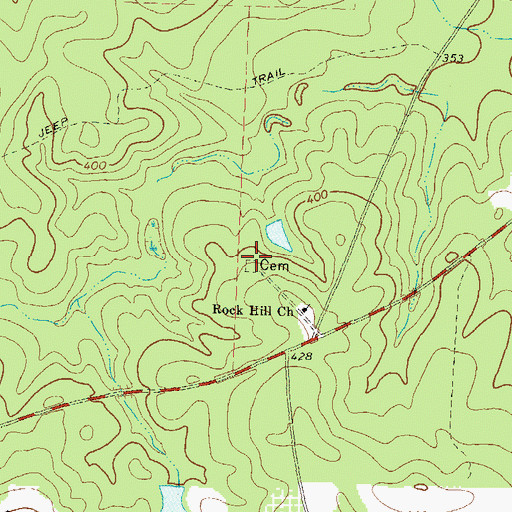 Topographic Map of Rock Hill Cemetery, GA